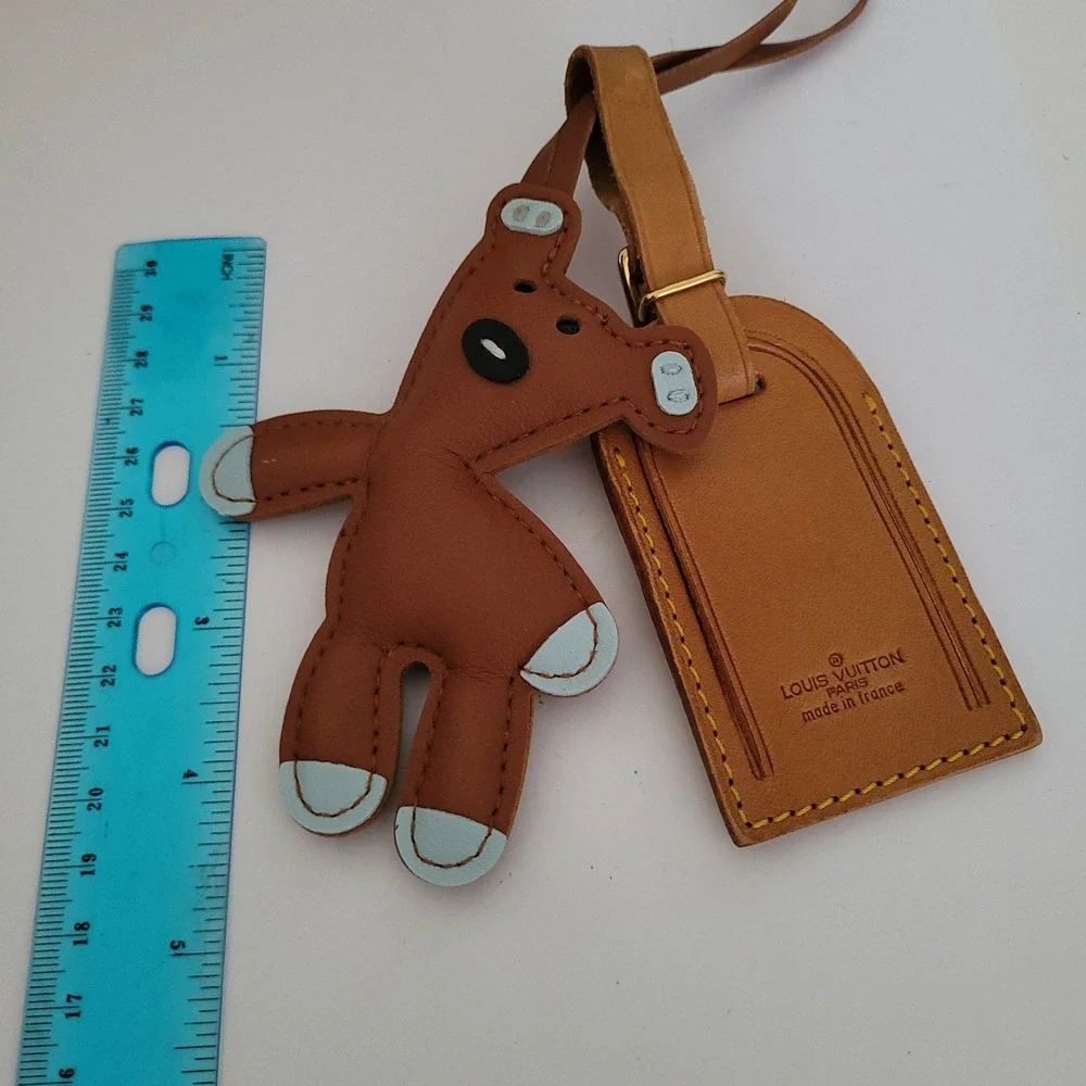 Louis Vuitton Bear Luggage Tag Bag Charm Vachetta Leather Brown Made in France